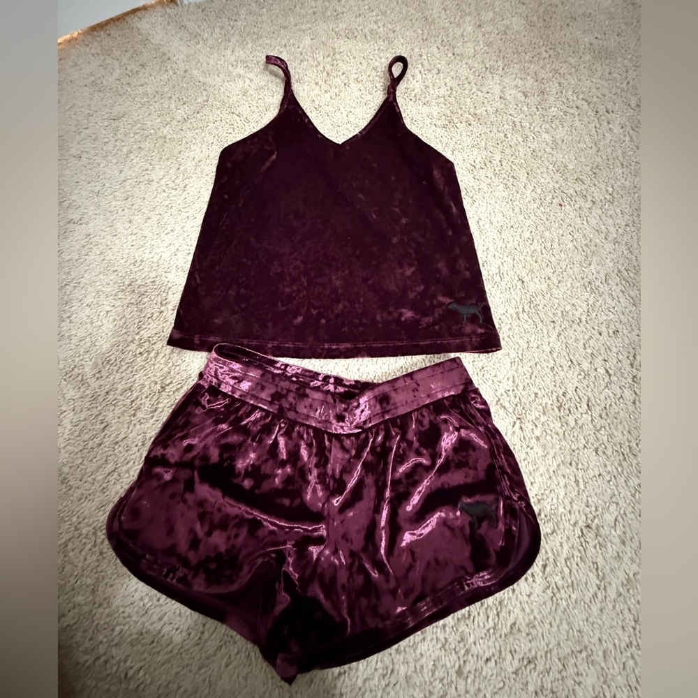 PINK Victoria's Secret Velvet Pajama Set in Rich Purple - Picture 1 of 3